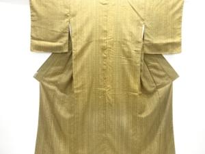 アンティーク　縞に花更紗模様縦節紬着物